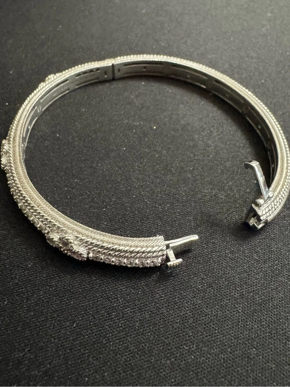 Judith Ripka 925 Silver Textured Rope Bangle Bracelet w/Stations Diamonique CZ’s